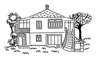 village house in line doodle style with background vector
