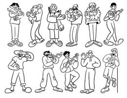 set of standing people in doodle style vector