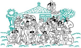 community illustration in line doodle style vector