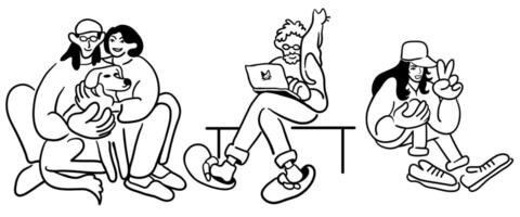 set of people in different mood in doodle style vector