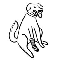 dog with a sock in line doodle style vector