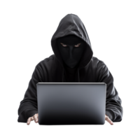 Anonymous Hacker Using Laptop Cybercrime Dark Web png