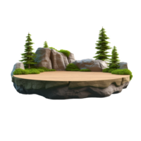 flotante isla plataforma con pino arboles y rocas naturaleza escena minimalista diseño png