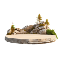 Roca plataforma con arboles y rocas naturaleza escena producto monitor png