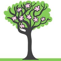 simple tree with flowers doodle style in color vector