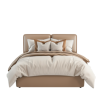 Elegant Beige Bed with Crisp Linens and Neutral Tones Stylish Bedroom Design png