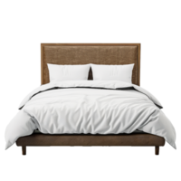 Modern Brown Bed with White Bedding Minimalist Bedroom Design png
