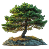 Majestic pine tree stands alone on rocky outcrop under clear sky isolated on transparent background png