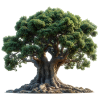 Large and lush green tree with thick branches and sturdy trunk in a bright and open environment isolated on transparent background png