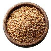 Quinoa seeds in a wooden bowl showcasing their texture and color isolated on transparent background png