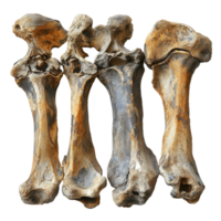 Fossilized bones of prehistoric creatures discovered in a research study from an ancient site isolated on transparent background png