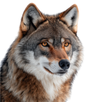 Wild wolf portrait featuring striking features and expressive eyes against a neutral background isolated on transparent background png