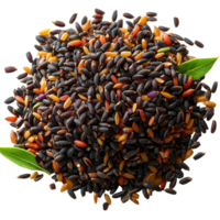 Different varieties of colorful rice grains arranged on a white background showcasing their unique textures and colors isolated on transparent background png