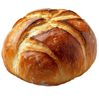 Freshly baked round loaf with a golden crust displayed on a clean surface isolated on transparent background png