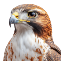Majestic hawk perched in a close-up portrait showcasing detailed feathers and sharp gaze isolated on transparent background png