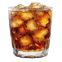 Refreshing drink with ice in a clear glass served on a wooden table in a casual setting during summer isolated on transparent background png
