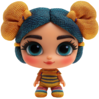 Colorful doll with big eyes and playful hairstyle captures attention in a lively setting isolated on transparent background png
