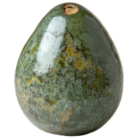 Beautiful jade stone shaped like an avocado displayed on a plain background, showcasing its natural patterns and colors isolated on transparent background png
