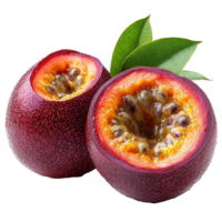 Freshly cut passion fruit showcasing vibrant color and unique texture in natural setting isolated on transparent background png