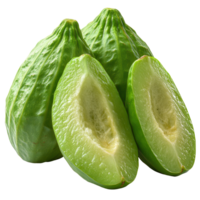 Fresh chayote fruits displayed, showcasing their green texture and inner pulp ready for culinary use isolated on transparent background png