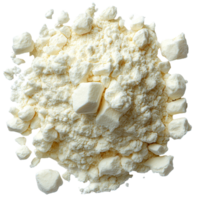Powdered substance with irregular chunks scattered on a surface, likely used in baking or cooking endeavors isolated on transparent background png
