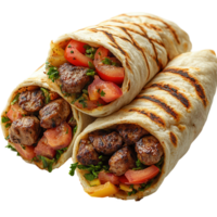 Deliciously grilled meat wraps filled with fresh vegetables and herbs from a local food market isolated on transparent background png