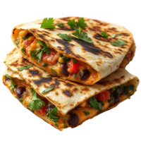Delicious quesadillas filled with black beans, tomatoes, and herbs on a plate isolated on transparent background png