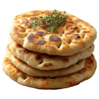Freshly baked flatbreads stacked with herbs create a mouthwatering sight ready for any meal isolated on transparent background png