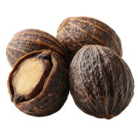 Interesting collection of nut seeds resting on a white surface highlighting their unique textures and shapes isolated on transparent background png