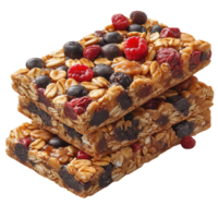 Nutritious snack bars stacked with berries and oats for healthy energy on the go isolated on transparent background png