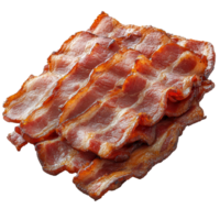 crujiente cocido tocino tiras apilado atractivamente en un blanco antecedentes Listo a mejorar ninguna comida aislado en transparente antecedentes png