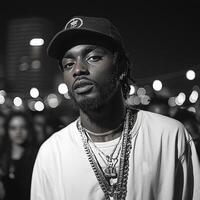 Portrait of a stylish individual in urban nighttime setting photo