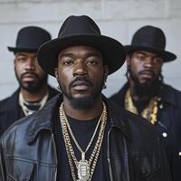 Stylish Men Posing in Hats and Chains with Strong Expressions photo
