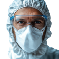 Health worker in protective gear demonstrates commitment to safety during a pandemic response isolated on transparent background png