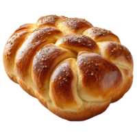 Freshly baked braided bread with a golden crust and a soft interior displayed on a wooden surface isolated on transparent background png