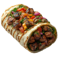 Delicious grilled kebab wrap filled with fresh vegetables and herbs ready to be enjoyed isolated on transparent background png