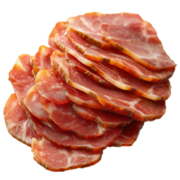 Sliced cured meat arranged neatly on a white background showcasing preparation for a charcuterie board isolated on transparent background png
