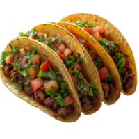 Deliciously crafted beef tacos topped with fresh vegetables and herbs on a white background ready for enjoyment isolated on transparent background png