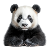 Cute panda cub sitting playfully, showcasing its adorable features and black and white fur in a bright setting isolated on transparent background png