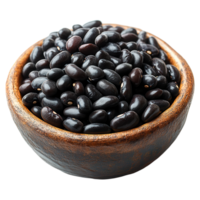Black beans in a rustic bowl ready for cooking and nutritious meal preparation in a kitchen setting isolated on transparent background png