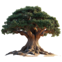 Majestic ancient tree with sprawling branches and textured bark in a tranquil setting isolated on transparent background png