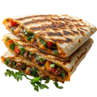 Deliciously grilled quesadillas filled with savory meat and vegetables, showcasing vibrant colors and perfect texture for a satisfying meal isolated on transparent background png
