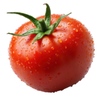Freshly washed tomato glistens with droplets in bright, natural light showcasing its vibrant color and texture isolated on transparent background png