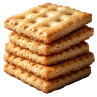 Crisp and golden baked crackers stacked in a neat pile ready for snacking or serving at gatherings isolated on transparent background png