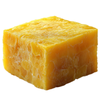 Block of yellow cheese displayed on a plain background, showcasing its texture and rich color for culinary use isolated on transparent background png