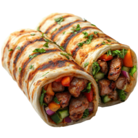 Delicious grilled kebab wraps filled with fresh vegetables ready for a satisfying meal isolated on transparent background png