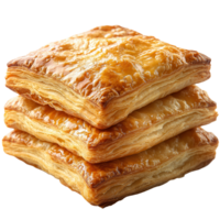 Delicious golden flaky pastries stacked neatly on a clean surface, perfect for breakfast or dessert isolated on transparent background png