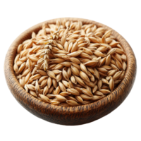 Organic oats displayed in a wooden bowl showcasing their natural texture and color in a kitchen setting during daylight isolated on transparent background png