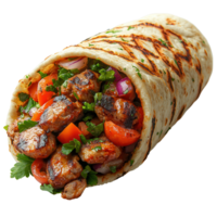 Savory chicken wrap filled with fresh vegetables and herbs enjoyed during a summer picnic isolated on transparent background png