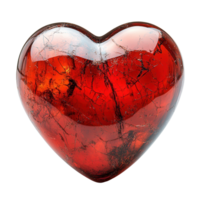 Beautiful red heart-shaped gemstone with intricate patterns and a polished finish isolated on transparent background png